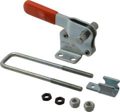 Lapeer - 1,000 Lb Capacity, Vertical, U Hook, Flanged Base, Carbon Steel Pull Action Latch Clamp - 2" Drawing Movement, 4" OAL, Straight Handle - Top Tool & Supply