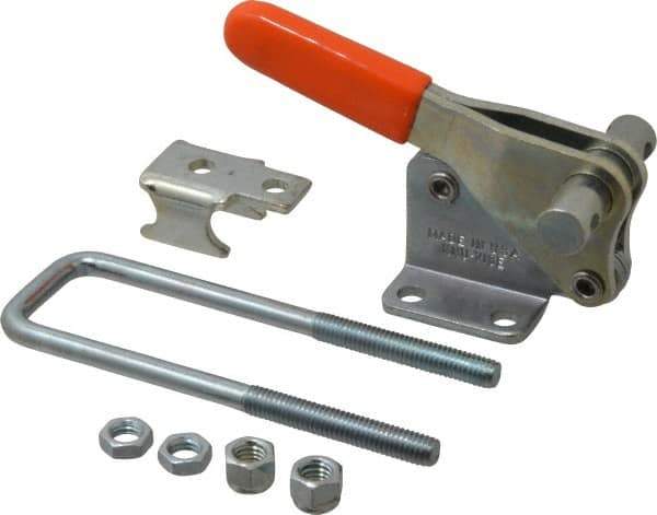 Lapeer - 2,000 Lb Capacity, Vertical, U Hook, Flanged Base, Carbon Steel Pull Action Latch Clamp - 2-1/2" Drawing Movement, 5.21" OAL, Straight Handle - Top Tool & Supply