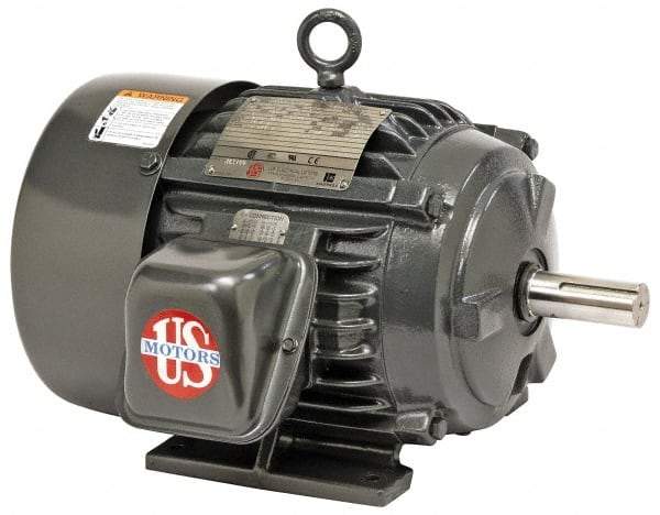 US Motors - 7-1/2 hp, TEFC Enclosure, No Thermal Protection, 1,765 RPM, 200 Volt, 60 Hz, Three Phase Energy Efficient Motor - Size 213 Frame, Rigid Mount, 1 Speed, Ball Bearings, 21.5 Full Load Amps, F Class Insulation, Reversible - Top Tool & Supply