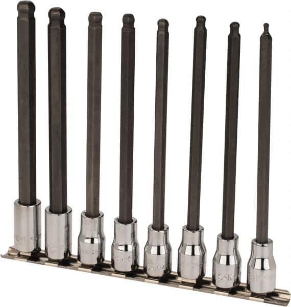 SK - 8 Piece 3/8" Drive Metric Ball Hex Bit Socket Set - 3 to 10mm Hex - Top Tool & Supply