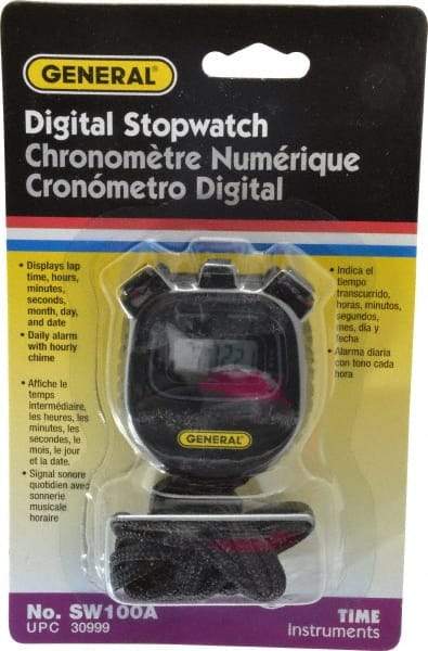 General - Small Display Stop Watch - Lithium Battery, Black - Top Tool & Supply