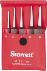 Starrett - 5 Piece, 1/16 to 5/32", Center Punch Set - Round Shank, Comes in Vinyl Pouch - Top Tool & Supply