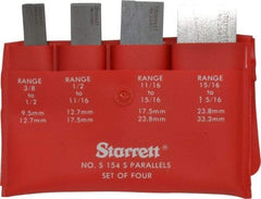 Starrett - 3/8 to 1-5/16 Inch Adjustable Parallel Set - 1-3/4 to 3-9/16 Inch Long, 9/32 Inch Thick, Includes Case, 4 Pieces - Top Tool & Supply