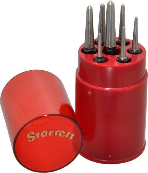 Starrett - 7 Piece, 1/16 to 1/4", Center Punch Set - Square Shank, Comes in Round Plastic Container - Top Tool & Supply