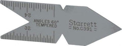 Starrett - 60° Angle, Satin Chrome Coated Steel Center Gage - 1/32 to 1/14 Inch Graduation - Top Tool & Supply