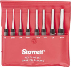 Starrett - 8 Piece, 1/16 to 5/16", Pin Punch Set - Round Shank, Comes in Vinyl Pouch - Top Tool & Supply