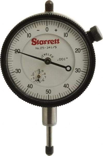 Starrett - 1/2" Range, 0-50-0 Dial Reading, 0.001" Graduation Dial Drop Indicator - 2-1/4" Dial, 0.1" Range per Revolution, Revolution Counter - Top Tool & Supply