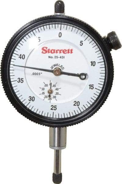 Starrett - 1/2" Range, 0-50 Dial Reading, 0.0005" Graduation Dial Drop Indicator - 2-1/4" Dial, 0.05" Range per Revolution, Revolution Counter - Top Tool & Supply