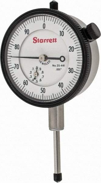 Starrett - 1" Range, 0-100 Dial Reading, 0.001" Graduation Dial Drop Indicator - 2-1/4" Dial, 0.1" Range per Revolution, Revolution Counter - Top Tool & Supply