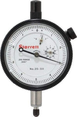 Starrett - 0.2" Range, 0-5-0 Dial Reading, 0.0001" Graduation Dial Drop Indicator - 2-1/4" Dial, 0.01" Range per Revolution, Revolution Counter - Top Tool & Supply