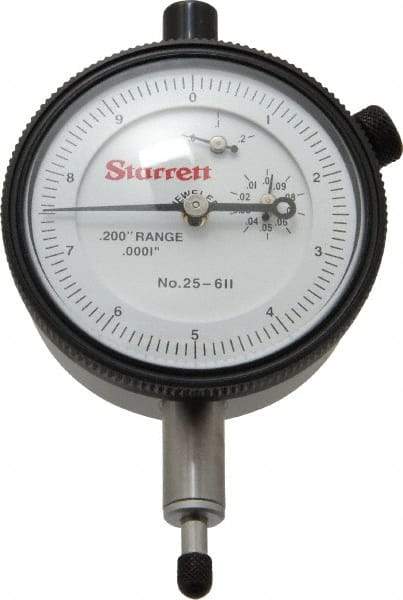 Starrett - 0.2" Range, 0-10 Dial Reading, 0.0001" Graduation Dial Drop Indicator - 2-1/4" Dial, 0.01" Range per Revolution, Revolution Counter - Top Tool & Supply