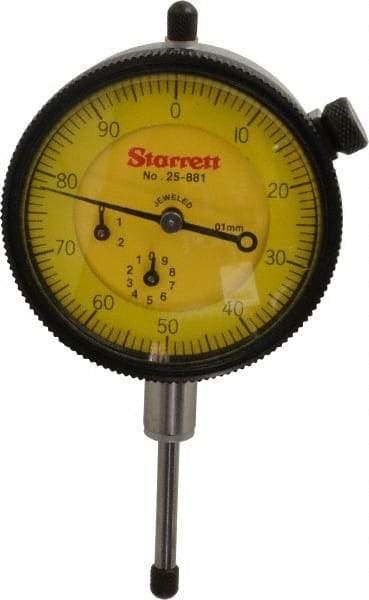 Starrett - 25mm Range, 0-100 Dial Reading, 0.01mm Graduation Dial Drop Indicator - 2-1/4" Dial, 1mm Range per Revolution, Revolution Counter - Top Tool & Supply