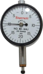 Starrett - 0.1" Range, 0-20-0 Dial Reading, 0.001" Graduation Dial Drop Indicator - 1-1/4" Dial, 0.04" Range per Revolution, Revolution Counter - Top Tool & Supply