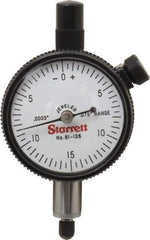 Starrett - 0.075" Range, 0-15-0 Dial Reading, 0.0005" Graduation Dial Drop Indicator - 1-11/16" Dial, 0.03" Range per Revolution, Revolution Counter - Top Tool & Supply