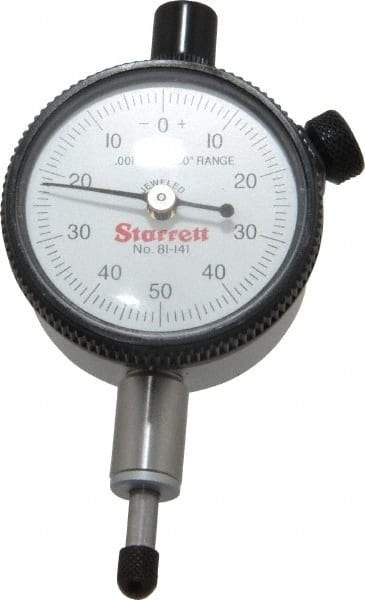 Starrett - 1/4" Range, 0-50-0 Dial Reading, 0.001" Graduation Dial Drop Indicator - 1-11/16" Dial, 0.1" Range per Revolution, Revolution Counter - Top Tool & Supply