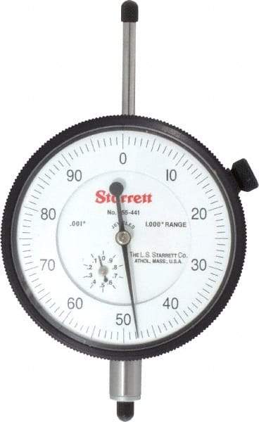 Starrett - 1" Range, 0-100 Dial Reading, 0.001" Graduation Dial Drop Indicator - 2-3/4" Dial, 0.1" Range per Revolution, Revolution Counter - Top Tool & Supply