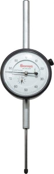 Starrett - 2" Range, 0-100 Dial Reading, 0.001" Graduation Dial Drop Indicator - 2-3/4" Dial, 0.1" Range per Revolution - Top Tool & Supply