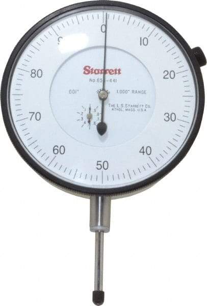 Starrett - 1" Range, 0-100 Dial Reading, 0.001" Graduation Dial Drop Indicator - 3-5/8" Dial, 0.1" Range per Revolution - Top Tool & Supply