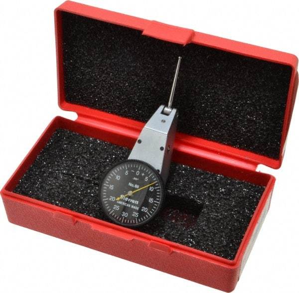 Starrett - 0.06 Inch Range, 0.001 Inch Dial Graduation, Horizontal Dial Test Indicator - 1-3/8 Inch Black Dial, 0-30-0 Dial Reading - Top Tool & Supply