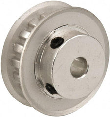 Power Drive - 18 Tooth, 1/4" Inside x 1-1/8" Outside Diam, Hub & Flange Timing Belt Pulley - 1/4" Belt Width, 1.146" Pitch Diam, 0.438" Face Width, Aluminum - Top Tool & Supply