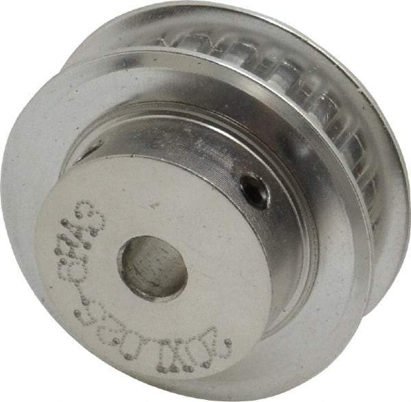 Power Drive - 20 Tooth, 1/4" Inside x 1.253" Outside Diam, Hub & Flange Timing Belt Pulley - 1/4" Belt Width, 1.273" Pitch Diam, 0.438" Face Width, Aluminum - Top Tool & Supply