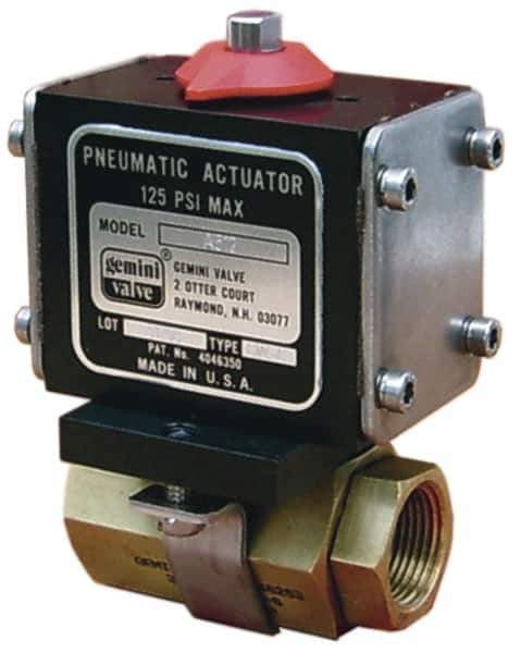 Gemini Valve - 3/4" Pipe, 720 psi WOG Rating Brass Pneumatic Double Acting with Solenoid Actuated Ball Valve - Reinforced PTFE Seal, Standard Port, Threaded (NPT) End Connection - Top Tool & Supply