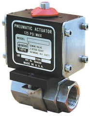 Gemini Valve - 3/8" Pipe, 720 psi WOG Rating Stainless Steel Pneumatic Double Acting with Solenoid Actuated Ball Valve - Reinforced PTFE Seal, Full Port, Threaded (NPT) End Connection - Top Tool & Supply