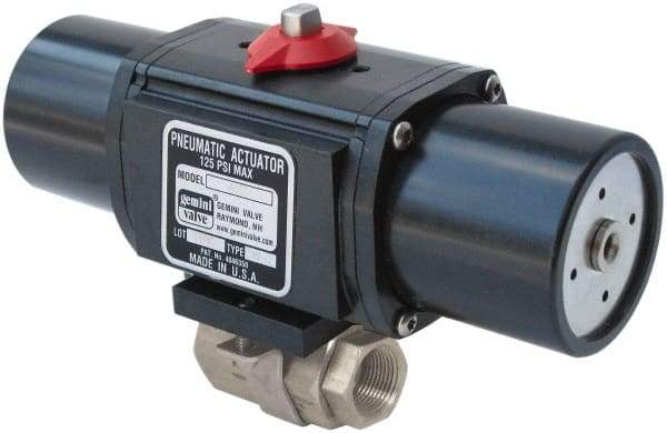 Gemini Valve - 3/8" Pipe, 720 psi WOG Rating Stainless Steel Pneumatic Spring Return with Solenoid Actuated Ball Valve - Reinforced PTFE Seal, Full Port, Threaded (NPT) End Connection - Top Tool & Supply