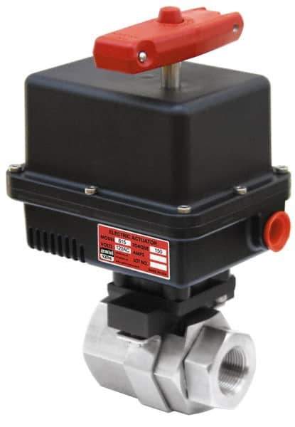 Gemini Valve - 1-1/2" Pipe, 720 psi WOG Rating Brass Electric Actuated Ball Valve - Reinforced PTFE Seal, Standard Port, Threaded (NPT) End Connection - Top Tool & Supply