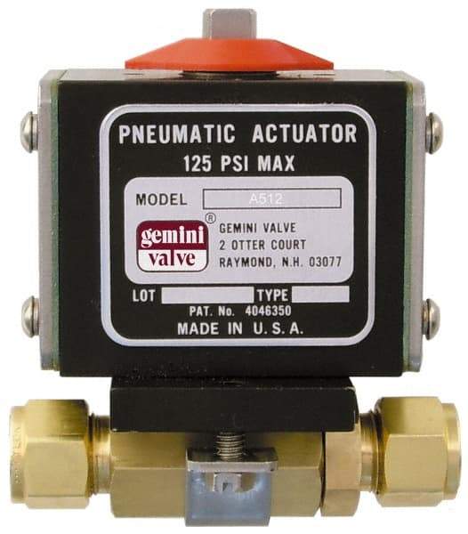 Gemini Valve - 1" Pipe, 1,000 psi WOG Rating Brass Pneumatic Double Acting with Solenoid Actuated Ball Valve - Reinforced PTFE Seal, Standard Port, TYLOK (Compression) End Connection - Top Tool & Supply