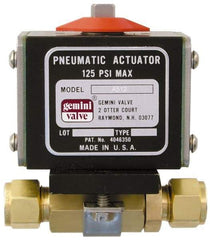 Gemini Valve - 3/4" Pipe, 1,000 psi WOG Rating Brass Pneumatic Double Acting with Solenoid Actuated Ball Valve - Reinforced PTFE Seal, Standard Port, TYLOK (Compression) End Connection - Top Tool & Supply