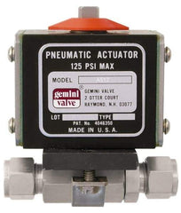 Gemini Valve - 3/8" Pipe, 1,000 psi WOG Rating Stainless Steel Pneumatic Double Acting with Solenoid Actuated Ball Valve - Reinforced PTFE Seal, Full Port - Top Tool & Supply