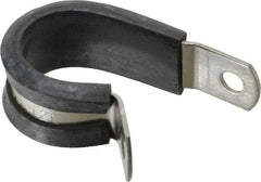 Made in USA - 3/4" Pipe, 3/4" Rod, Cushion Clamp - Gray & Black, Grade 304 Stainless Steel & EPDM Cushion - Top Tool & Supply