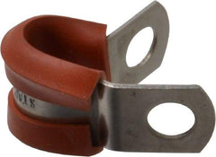 Made in USA - 1/4" Pipe, 1/4" Rod, Cushion Clamp - Gray & Red, Grade 304 Stainless Steel & Silicone Cushion - Top Tool & Supply