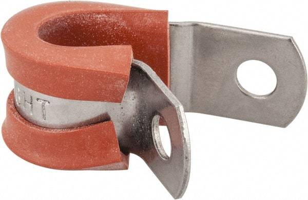 Made in USA - 3/8" Pipe, 3/8" Rod, Cushion Clamp - Gray & Red, Grade 304 Stainless Steel & Silicone Cushion - Top Tool & Supply