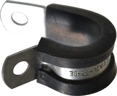 Made in USA - 1/2" Pipe, 1/2" Rod, Cushion Clamp - Gray & Black, Grade 304 Stainless Steel & EPDM Cushion - Top Tool & Supply