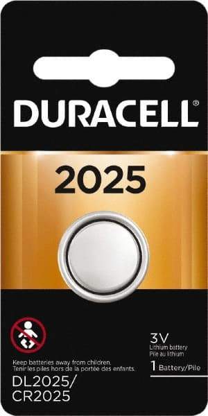 Duracell - Size 2025, Lithium, 1 Pack, Button & Coin Cell Battery - 3 Volts, Flat Terminal, CR2025 - Top Tool & Supply