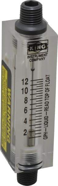 King - 1/4" FNPT Port Block Style, Inline Flowmeter - 100 Max psi, 12 GPH, Acrylic - Top Tool & Supply