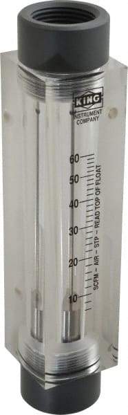 King - 1" FNPT Port Block Style, Inline Flowmeter - 125 Max psi, 60 SCFM, Acrylic - Top Tool & Supply