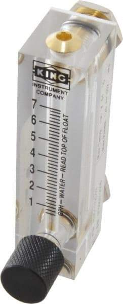 King - 1/4" F Port Block Style Panel Mount Flowmeter - 100 Max psi, 7 GPH, Acrylic - Top Tool & Supply