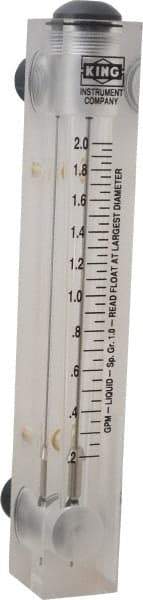 King - 1/2" M Port Block Style Panel Mount Flowmeter - 100 Max psi, 2 GPM, Acrylic - Top Tool & Supply