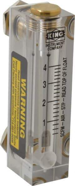 King - 1/4" FNPT Port Block Style, Panel Mount Flowmeter - 125 Max psi, 4 SCFM, Acrylic - Top Tool & Supply