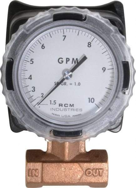 Made in USA - 3/4" NPT Port RCM Industries Flo-Gage Flowmeter - 180 Max psi, 1.5 to 10 GPM, Bronze - Top Tool & Supply