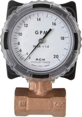 Made in USA - 1" NPT Port RCM Industries Flo-Gage Flowmeter - 180 Max psi, 3 to 20 GPM, Bronze - Top Tool & Supply