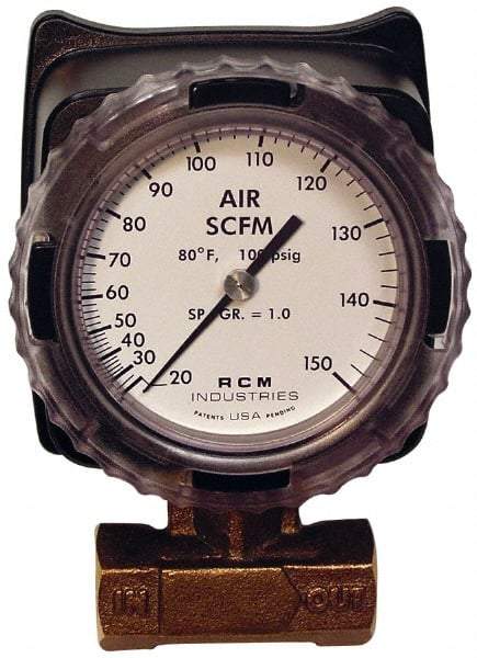 Made in USA - 3/4" NPT Port RCM Industries Flo-Gage Flowmeter - 180 Max psi, Bronze - Top Tool & Supply