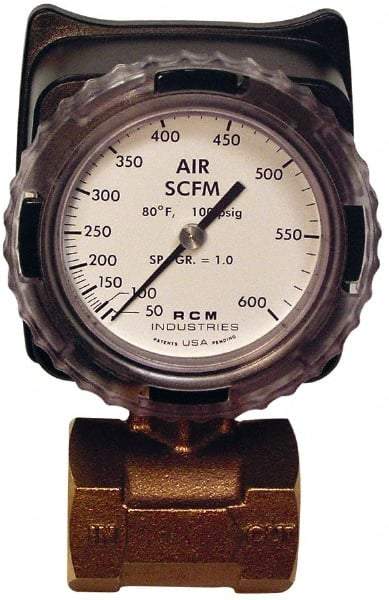 Made in USA - 1-1/2" NPT Port RCM Industries Flo-Gage Flowmeter - 180 Max psi, Bronze - Top Tool & Supply