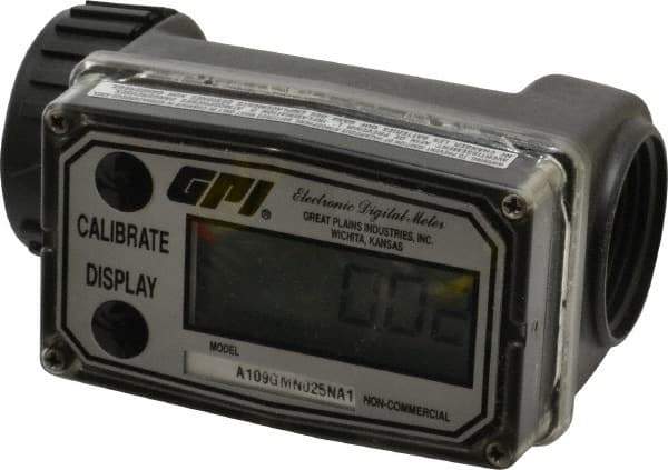 GPI - 1" Port Electronic Digital Flowmeter & Totalizer - 150 Max psi, 0.3 to 3 GPM, Nylon - Top Tool & Supply