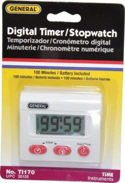 General - Minute Second Count Up and Down Timer - White - Top Tool & Supply