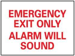 NMC - Emergency Exit Only Alarm Will Sound, Plastic Exit Sign - 14" Wide x 10" High - Top Tool & Supply