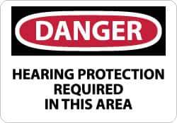 NMC - "Danger - Hearing Protection Required in This Area", 10" Long x 14" Wide, Rigid Plastic Safety Sign - Rectangle, 0.05" Thick, Use for Accident Prevention - Top Tool & Supply